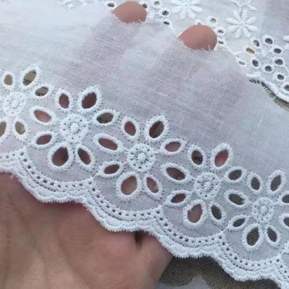Embroidered cotton lace trim fabric in four different cutout styles for DIY clothing accessories