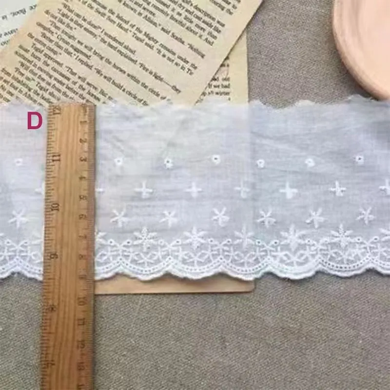Embroidered cotton lace trim fabric in four different cutout styles for DIY clothing accessories