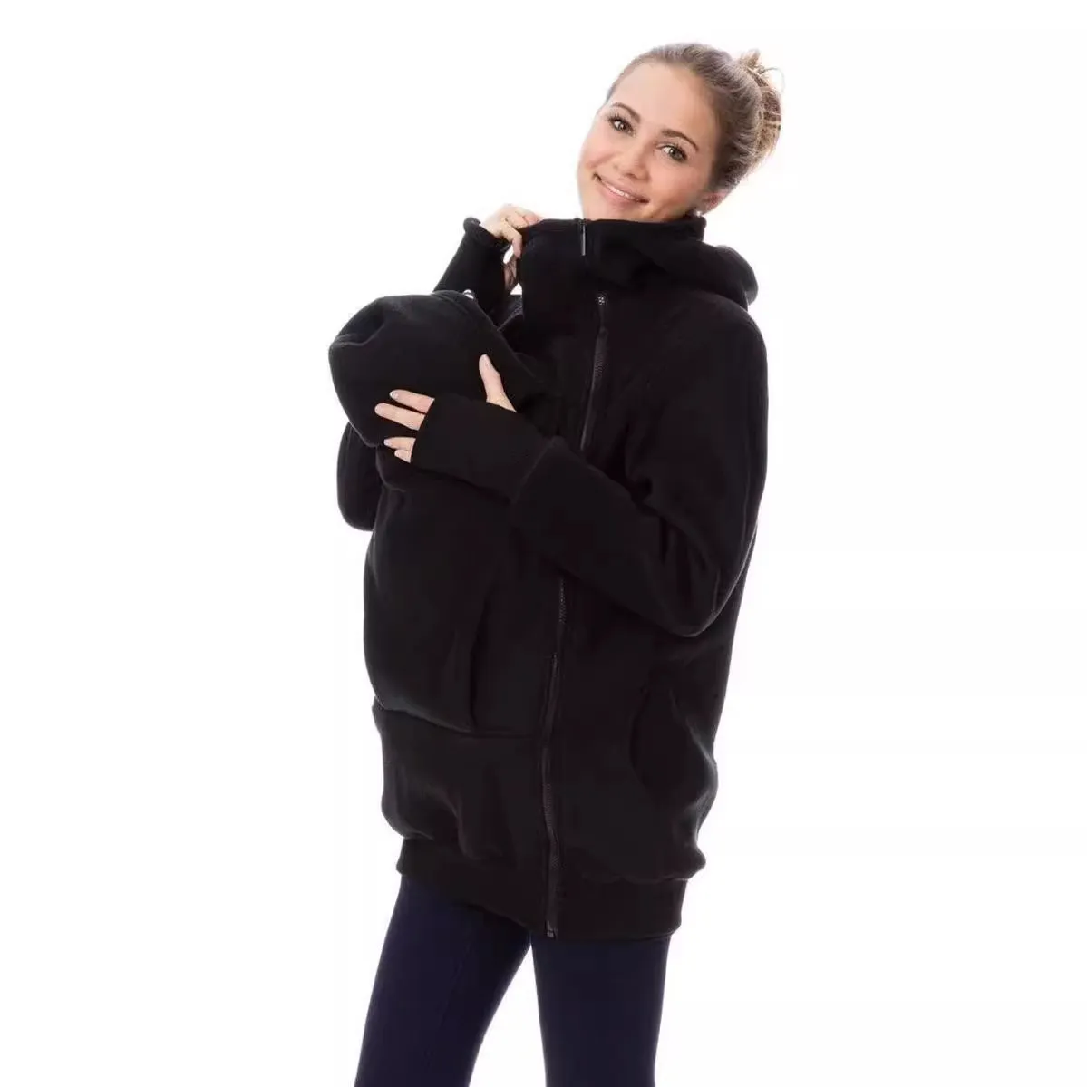 Red women's loose polar fleece sweater with long sleeves and spandex blend fabric