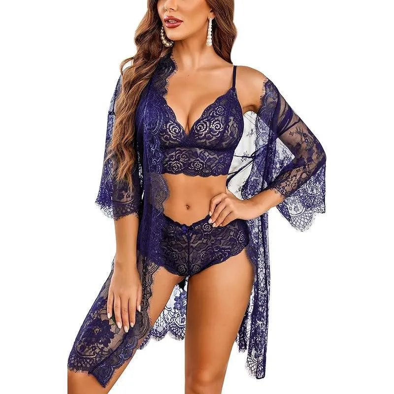 Ladies lace underwear set in apricot colour showing front detail, made from soft polyester fabric.
