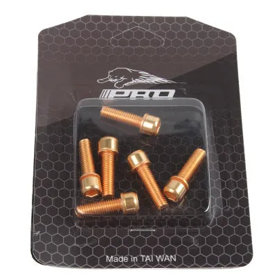 Six stainless steel mountain bike handlebar screws in seven colour options on packaging card