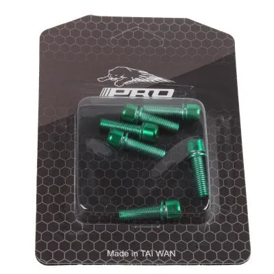 Six stainless steel mountain bike handlebar screws in seven colour options on packaging card