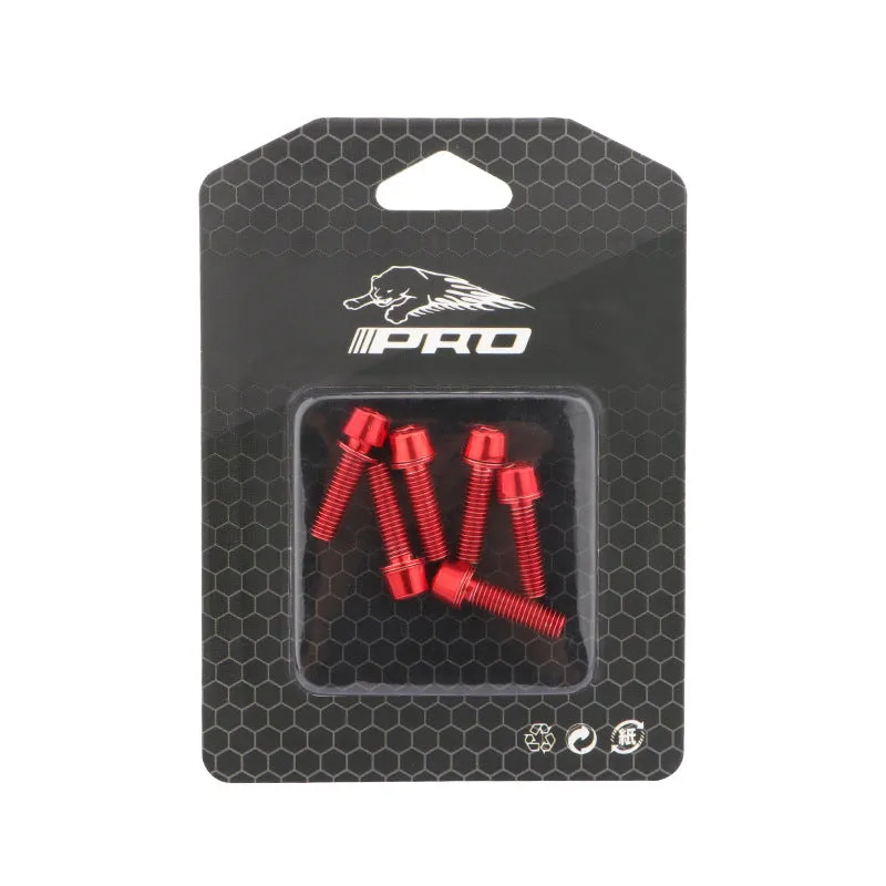 Six stainless steel mountain bike handlebar screws in seven colour options on packaging card