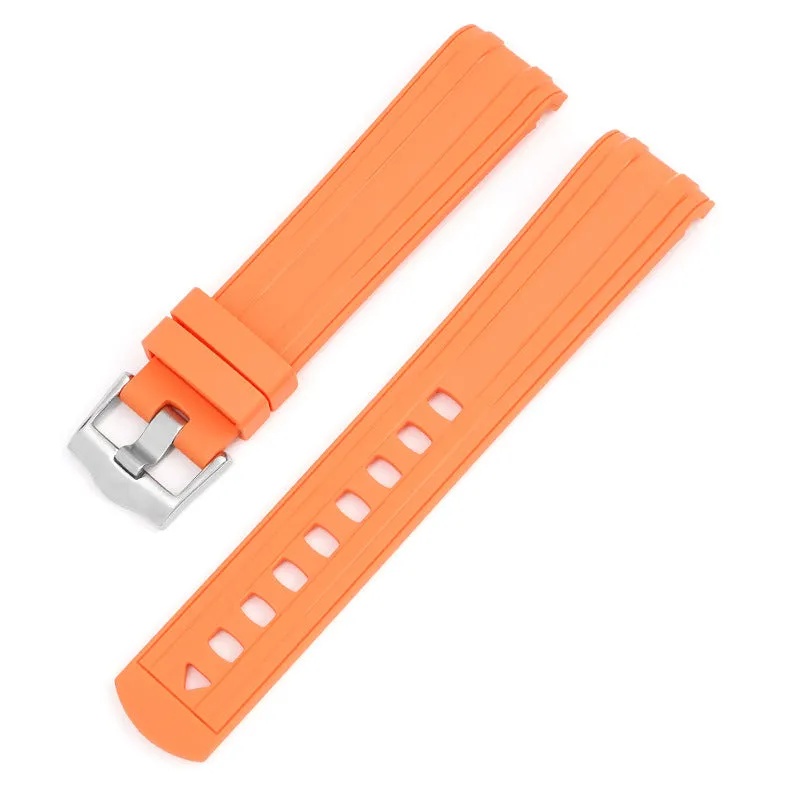 Silver metal buckle watch strap in multiple colours showing 20mm and 22mm width options