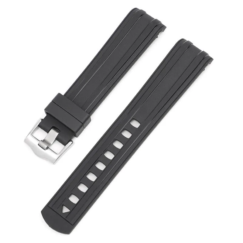 Silver metal buckle watch strap in multiple colours showing 20mm and 22mm width options