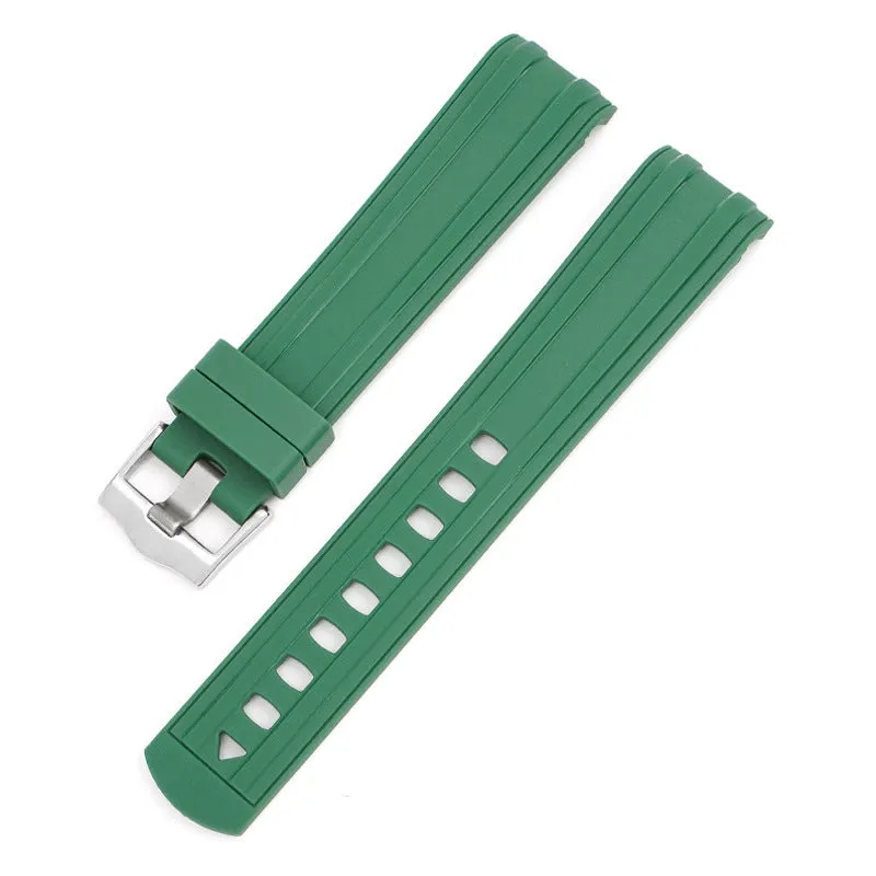 Silver metal buckle watch strap in multiple colours showing 20mm and 22mm width options