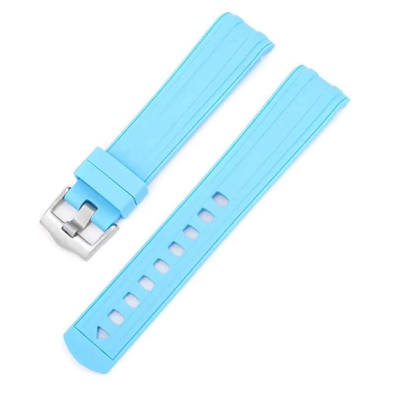 Silver metal buckle watch strap in multiple colours showing 20mm and 22mm width options