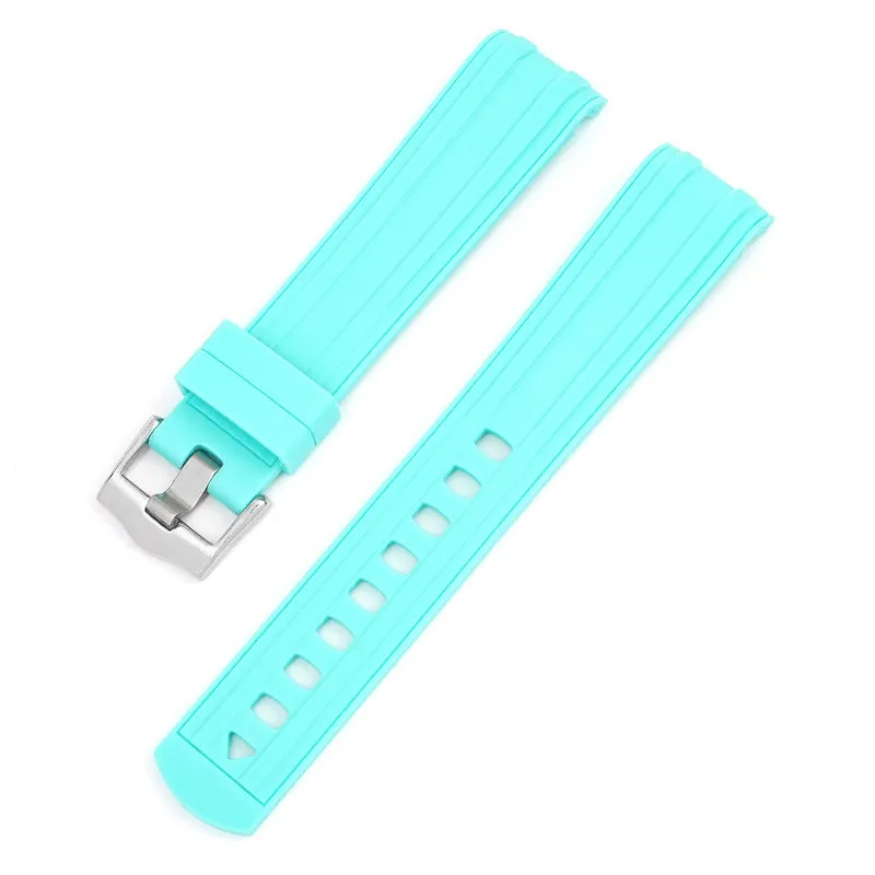 Silver metal buckle watch strap in multiple colours showing 20mm and 22mm width options