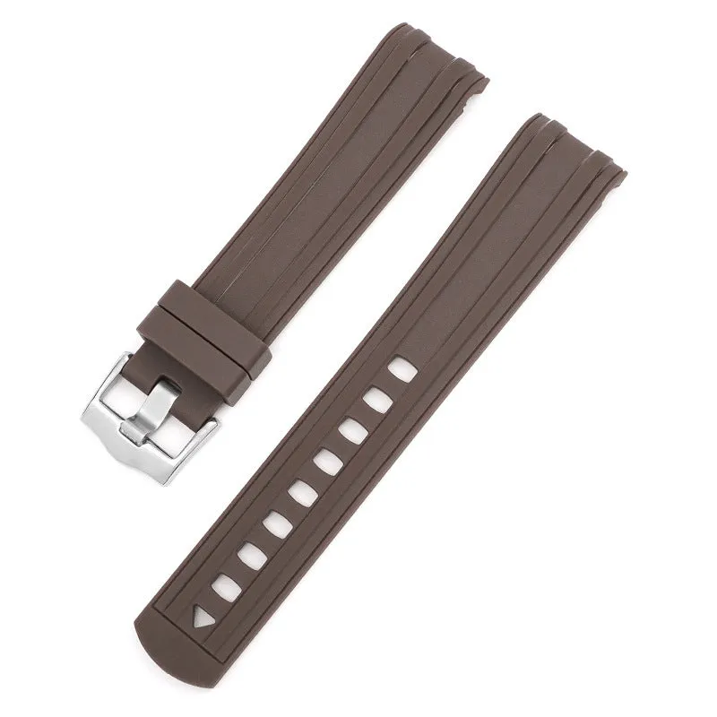 Silver metal buckle watch strap in multiple colours showing 20mm and 22mm width options