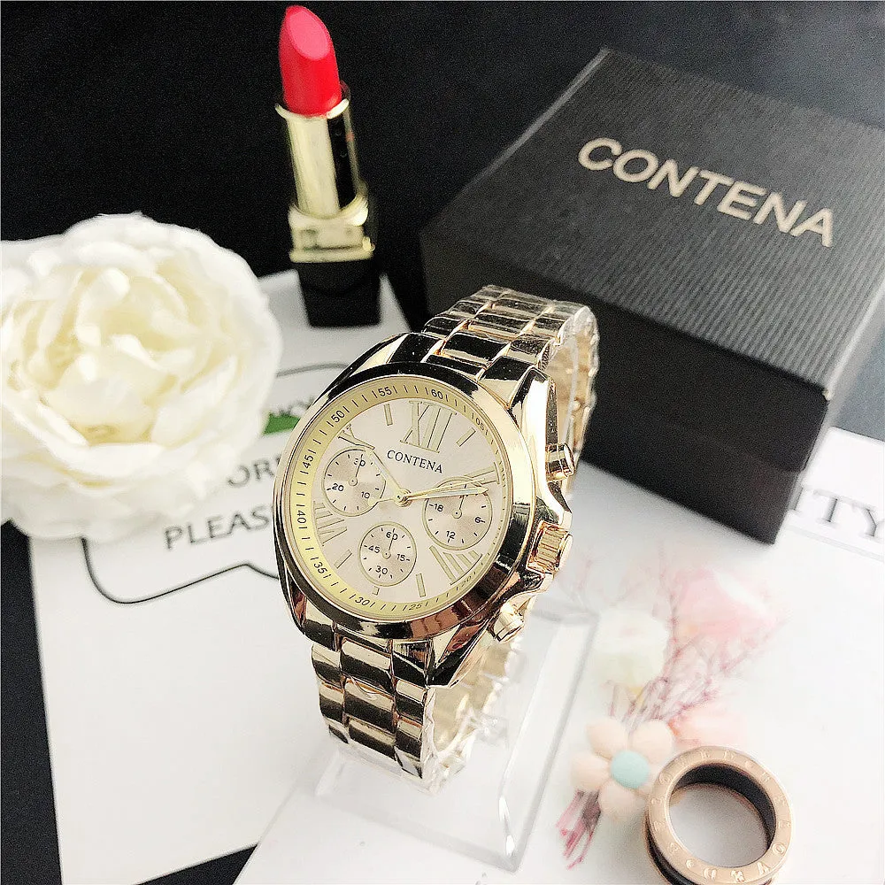 Women's silver and gold diamond quartz watch with mesh strap and analogue display