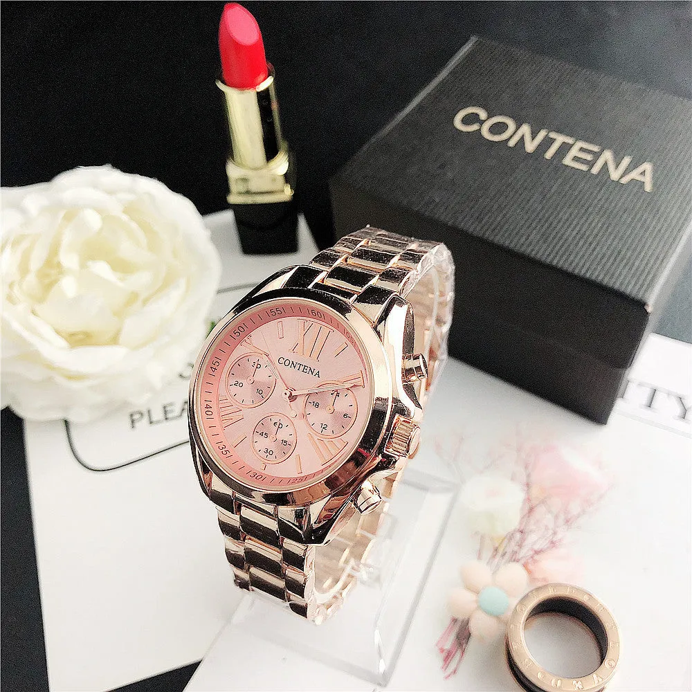 Women's silver and gold diamond quartz watch with mesh strap and analogue display