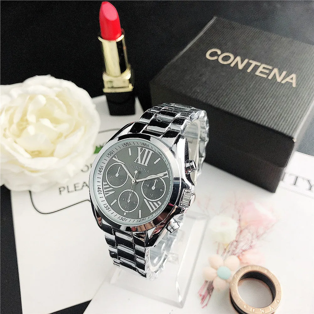 Women's silver and gold diamond quartz watch with mesh strap and analogue display