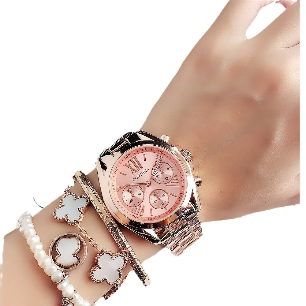 Women's silver and gold diamond quartz watch with mesh strap and analogue display