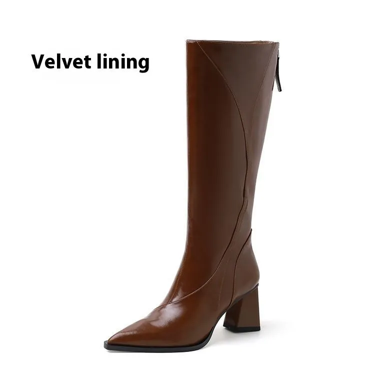 Women's black retro high heel riding boots with lace-up front and waterproof platform sole