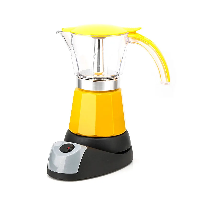 Octagonal aluminium electric Moka pot coffee maker in silver green yellow red blue colour options