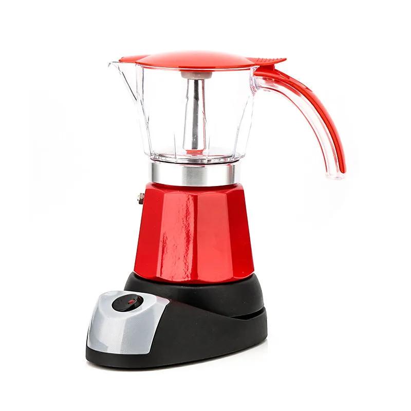 Octagonal aluminium electric Moka pot coffee maker in silver green yellow red blue colour options