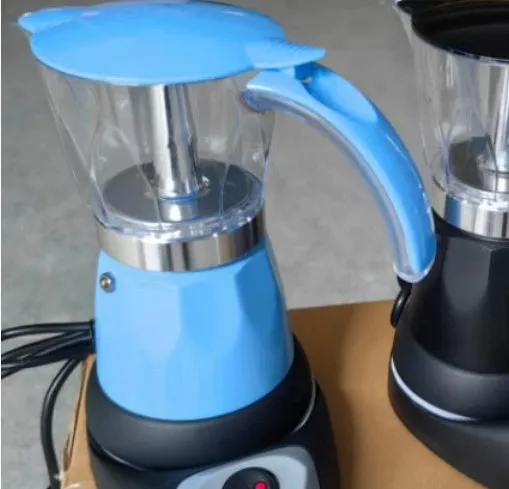 Octagonal aluminium electric Moka pot coffee maker in silver green yellow red blue colour options