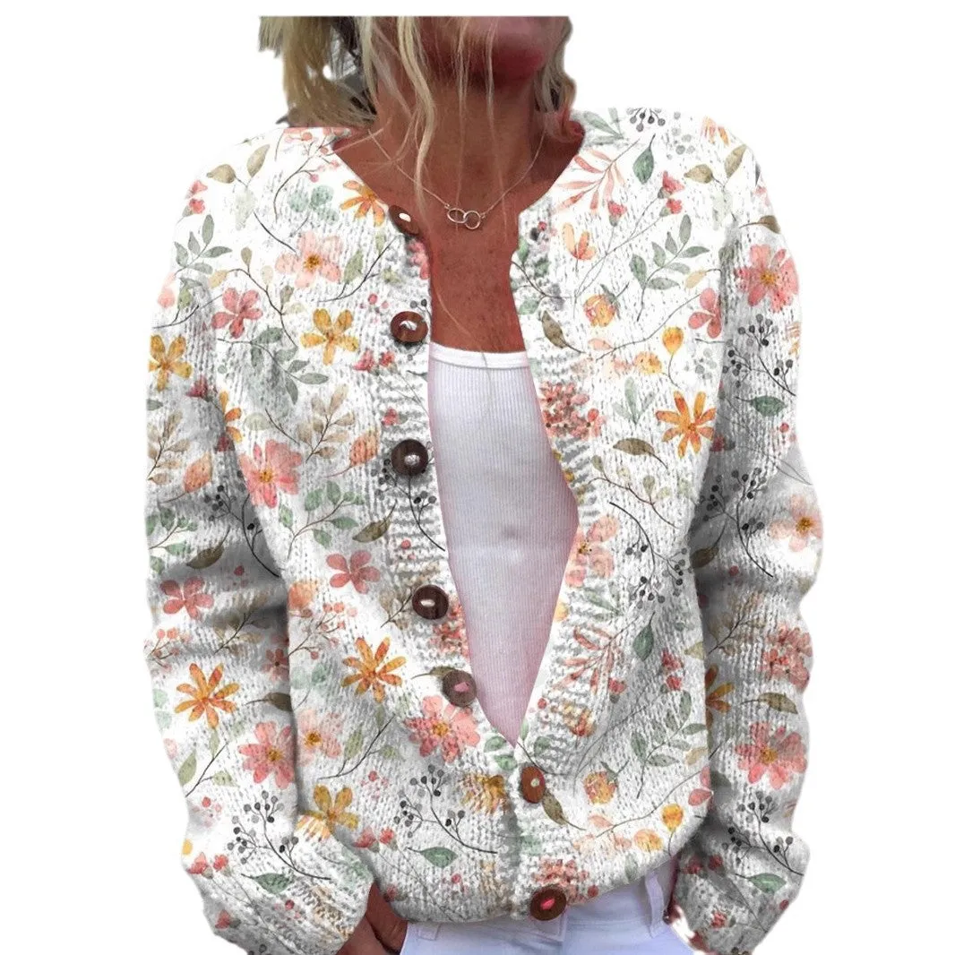 Women's 3D digital print cardigan coat in loose fit polyester fabric