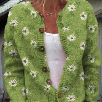 Women's 3D digital print cardigan coat in loose fit polyester fabric