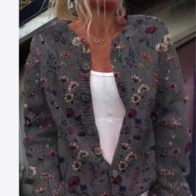 Women's 3D digital print cardigan coat in loose fit polyester fabric