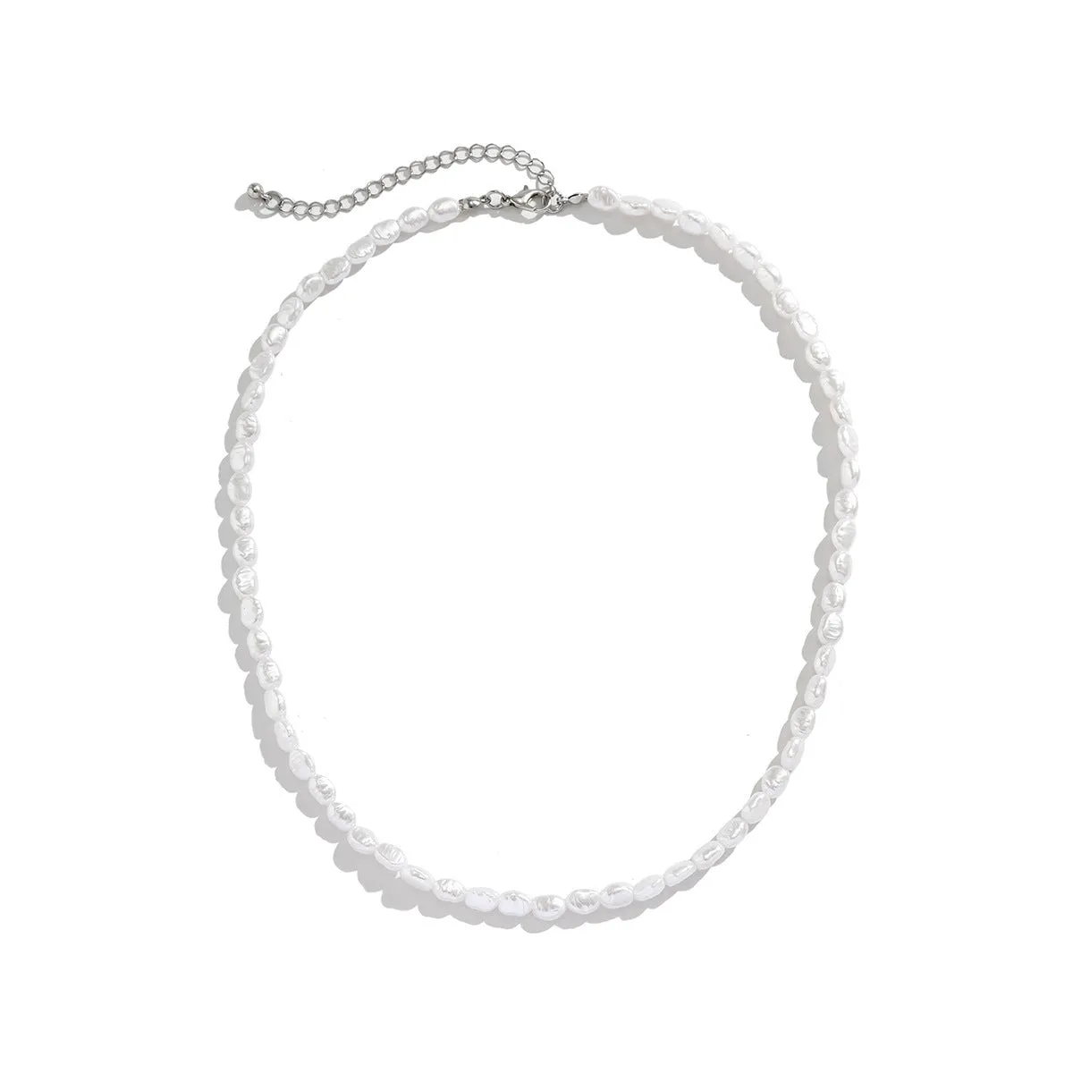 White U-shaped imitation pearl necklace for men with adjustable chain