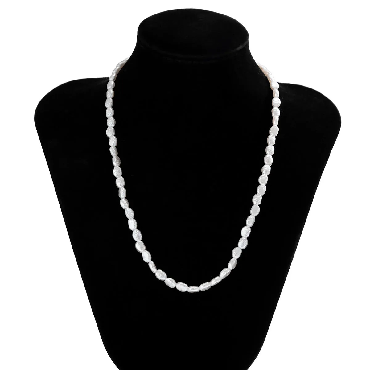 White U-shaped imitation pearl necklace for men with adjustable chain