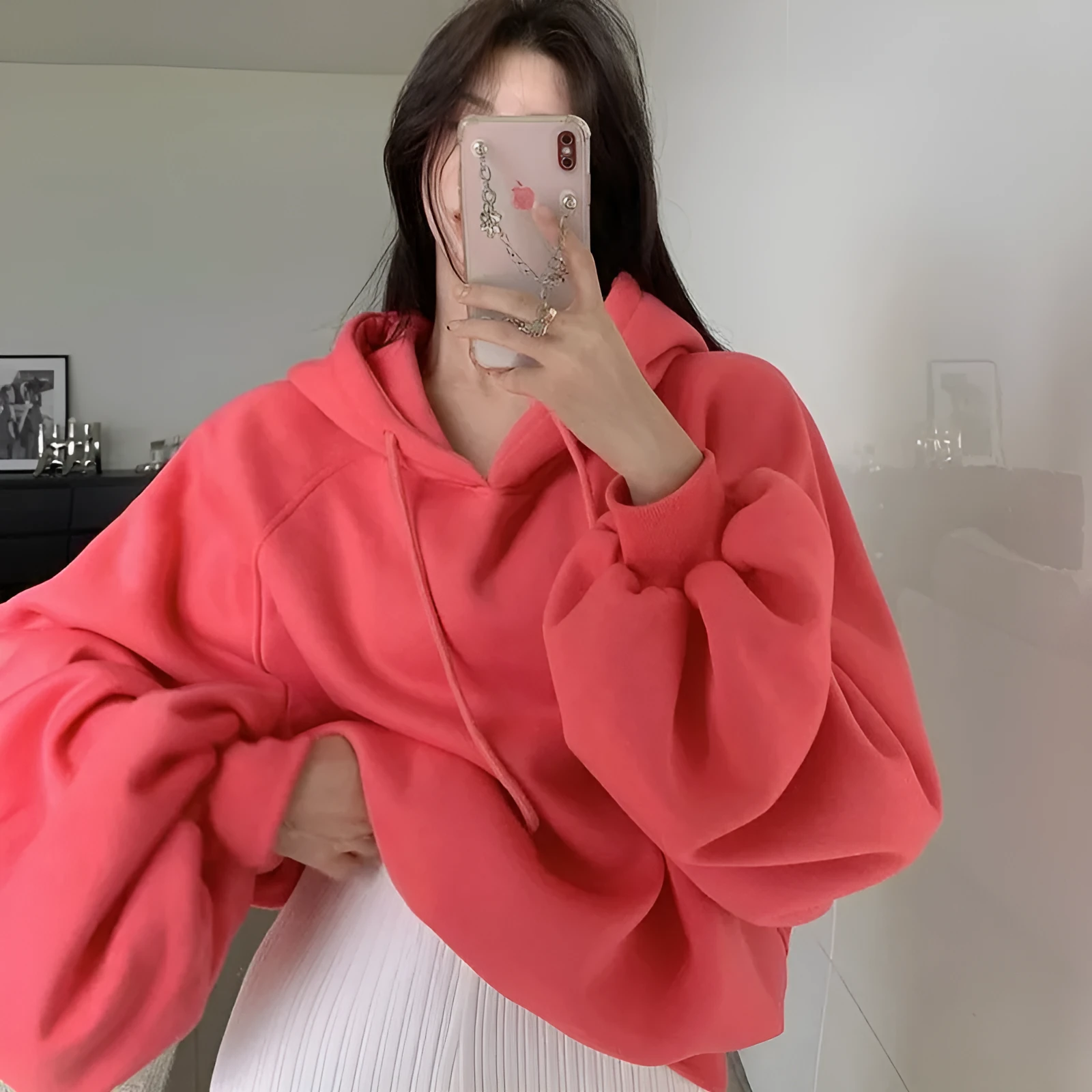 Watermelon red women's sleeveless hooded sweater made from mulberry silk fabric.