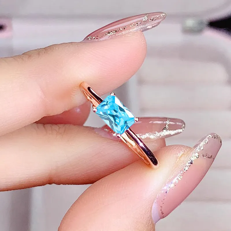 Sapphire blue zircon geometric bracelet ring with oval and love heart shapes on copper base