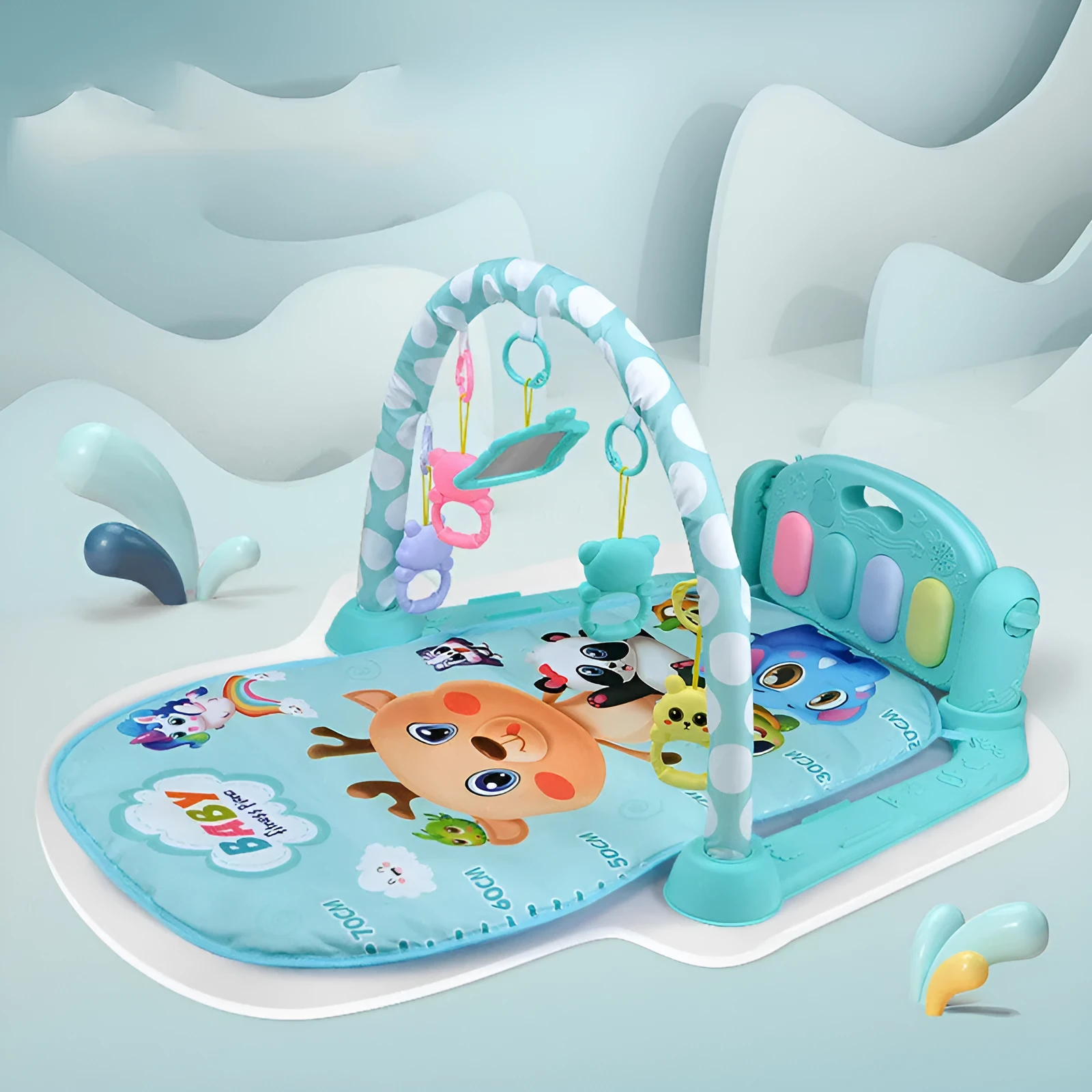 Baby fitness frame pedal piano activity gym toy for infants with animal-themed design in blue or pink colours