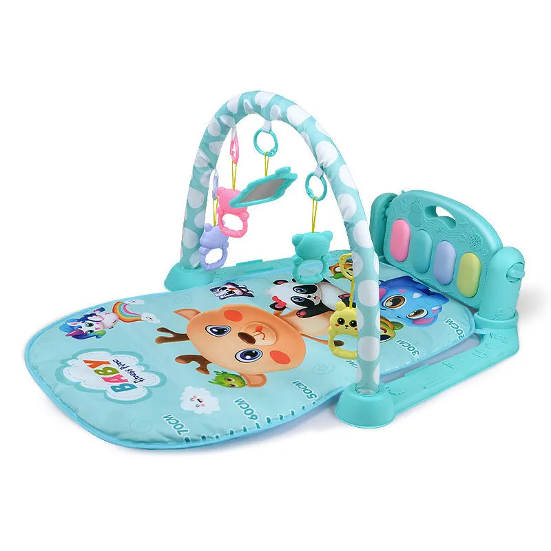 Baby fitness frame pedal piano activity gym toy for infants with animal-themed design in blue or pink colours
