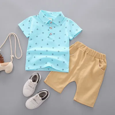 Anchor print children's cotton pullover and shorts set in multiple colours