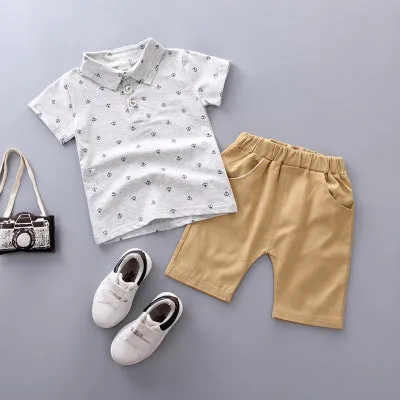 Anchor print children's cotton pullover and shorts set in multiple colours