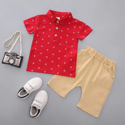 Anchor print children's cotton pullover and shorts set in multiple colours