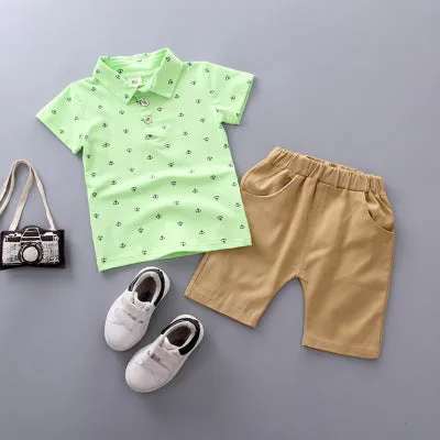 Anchor print children's cotton pullover and shorts set in multiple colours