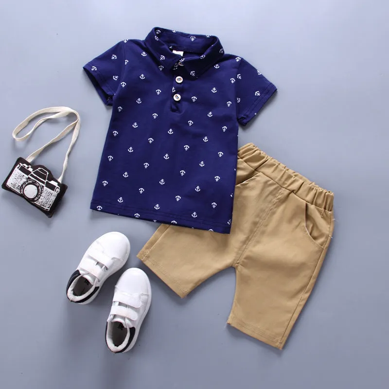 Anchor print children's cotton pullover and shorts set in multiple colours