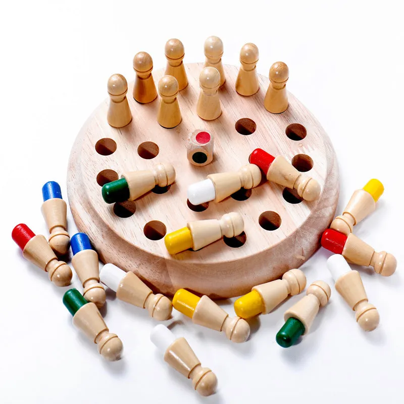 Beech wood memory chess set for children age 3+ with white pieces on 17cm board