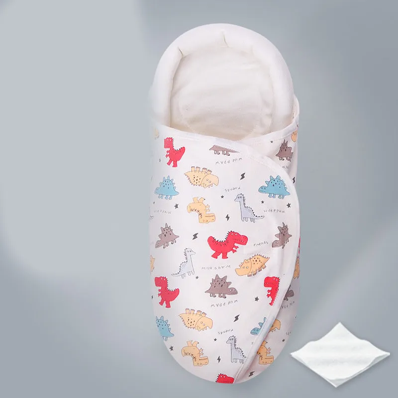 Pure cotton anti-startle baby swaddle in a 30x60 cm size showing one of eight print designs like Dinosaur or Starry Sky.