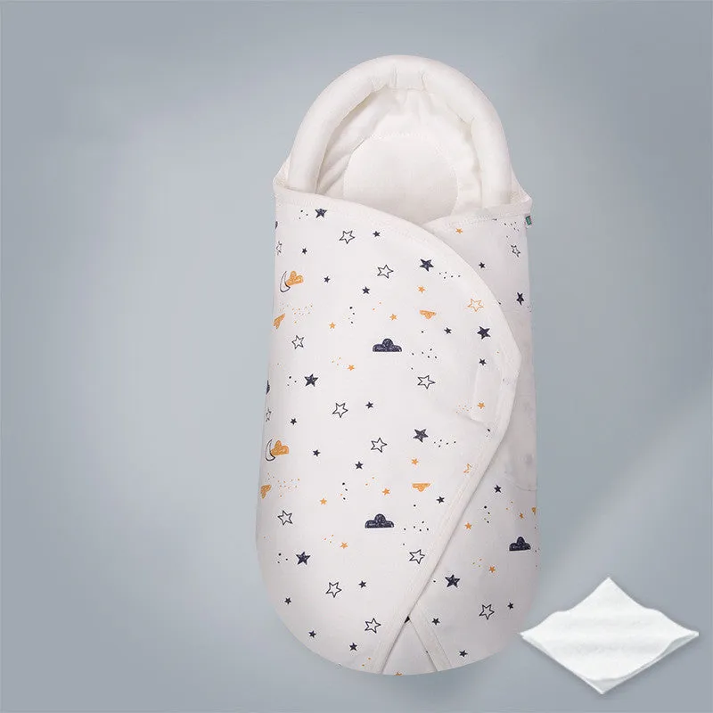 Pure cotton anti-startle baby swaddle in a 30x60 cm size showing one of eight print designs like Dinosaur or Starry Sky.
