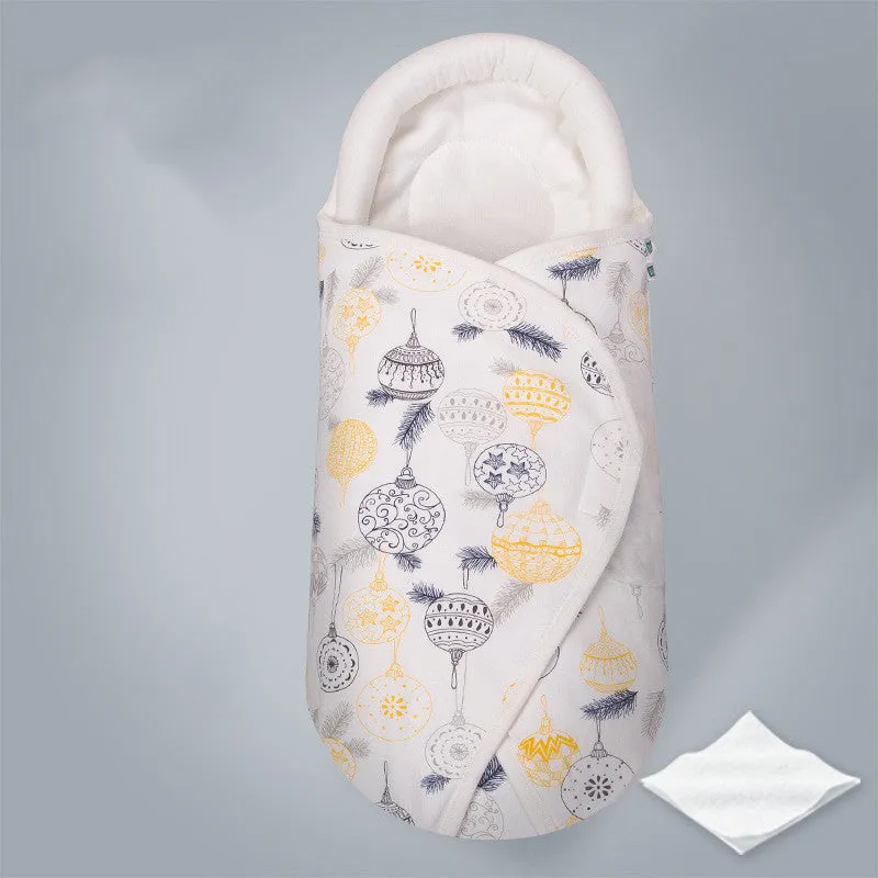 Pure cotton anti-startle baby swaddle in a 30x60 cm size showing one of eight print designs like Dinosaur or Starry Sky.