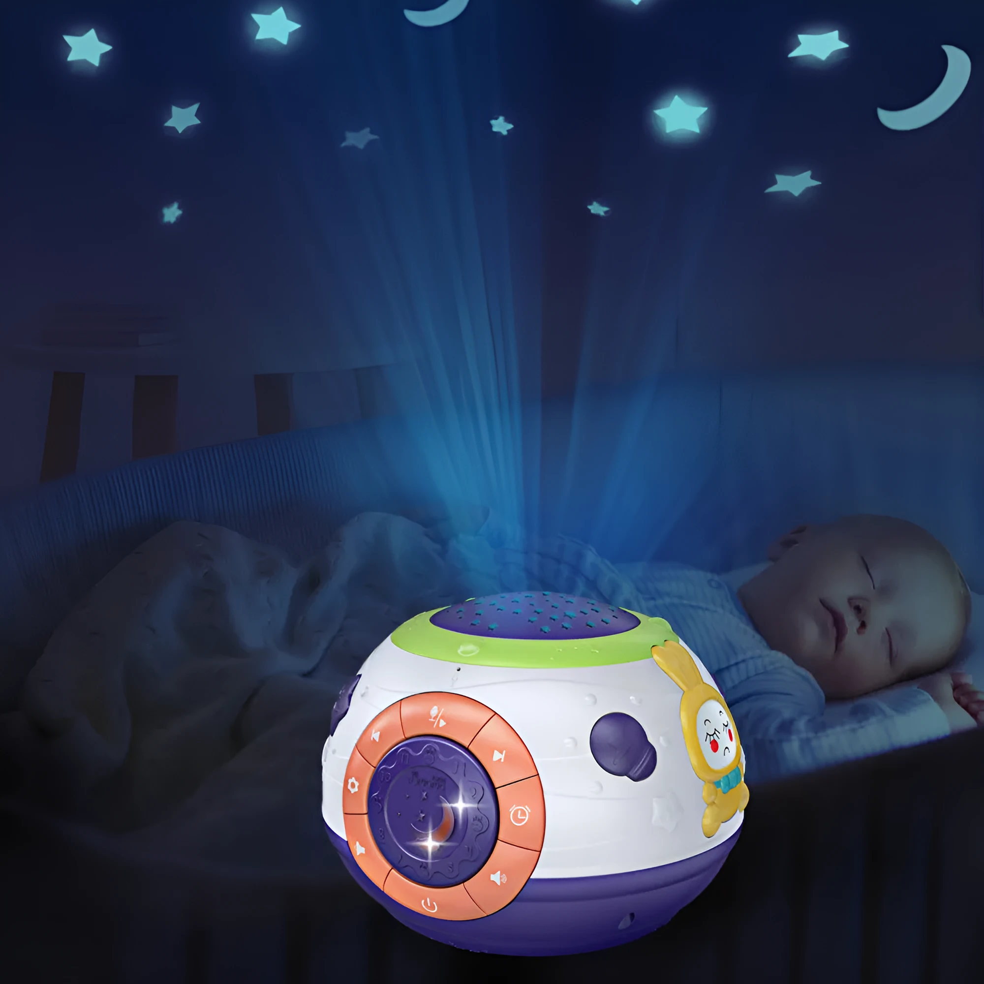 White plastic starry sky night light projector for children with sound machine functions