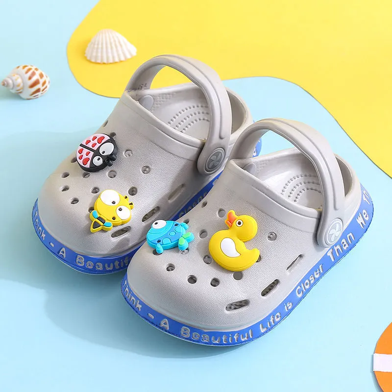Children's PVC porous cartoon slippers with animal prints in yellow, blue, pink colours