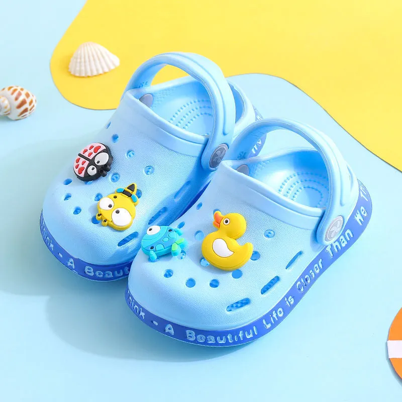 Children's PVC porous cartoon slippers with animal prints in yellow, blue, pink colours
