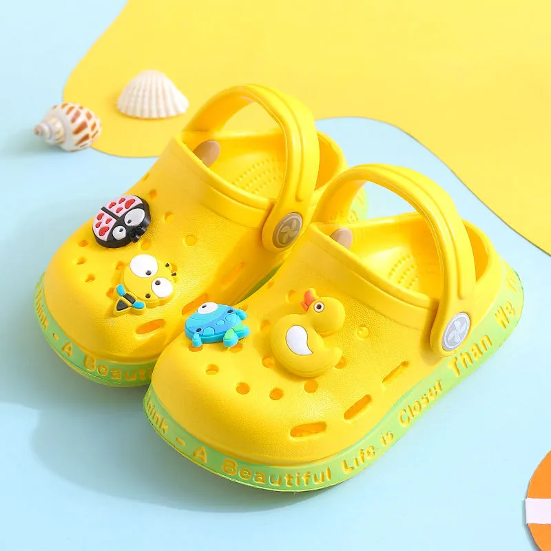 Children's PVC porous cartoon slippers with animal prints in yellow, blue, pink colours