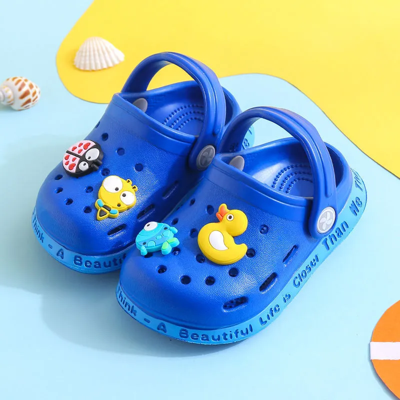 Children's PVC porous cartoon slippers with animal prints in yellow, blue, pink colours