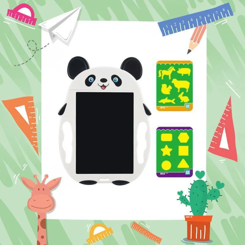 Panda-design LCD electronic drawing board with a clear button on a blue ABS plastic frame.