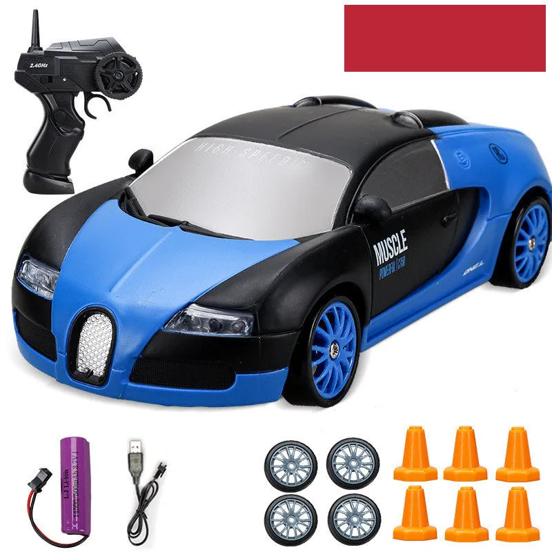 Huangbo red 4WD remote control drift car with wireless controller on a racing track