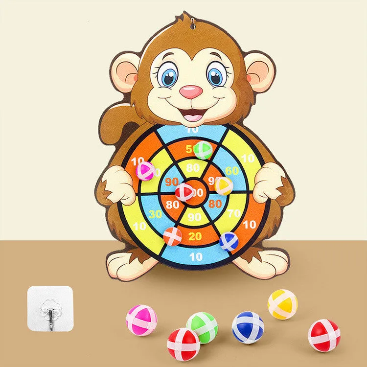 Colourful children's cartoon sticky ball dart board with velcro balls and hook