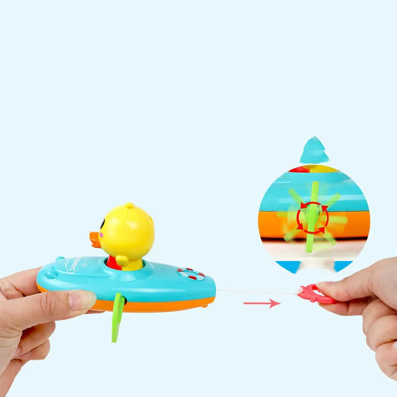 Yellow plastic wind-up swimming bath toys with rotating blades for children's bath time