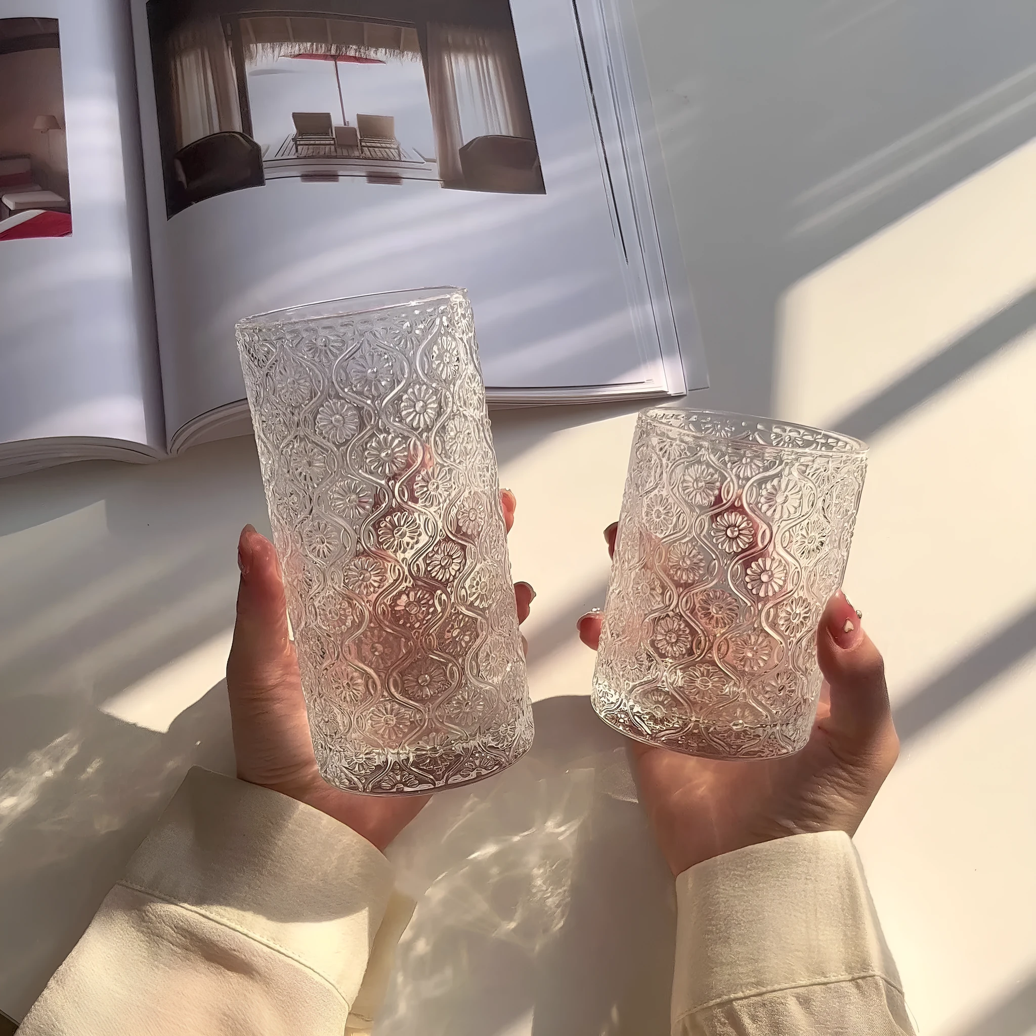 Begonia solid colour glass water cup in 250ml and 380ml sizes with straight round design