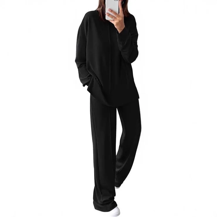 Women's army green polyester jogging suit set with long sleeve top and matching trousers